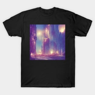 Ai Generated Art Scenery - Futuristic City with beatiful lighting T-Shirt